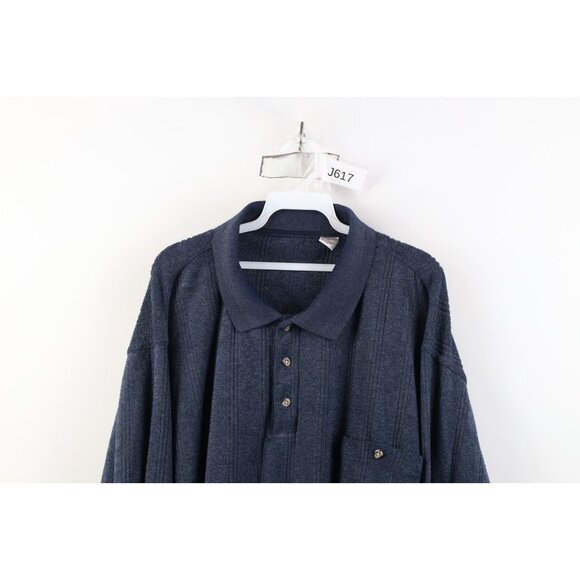 Vtg 90s Streetwear Mens 3XL Distressed Thin Terry Cloth Fleece Collared Sweater - Picture 2 of 14